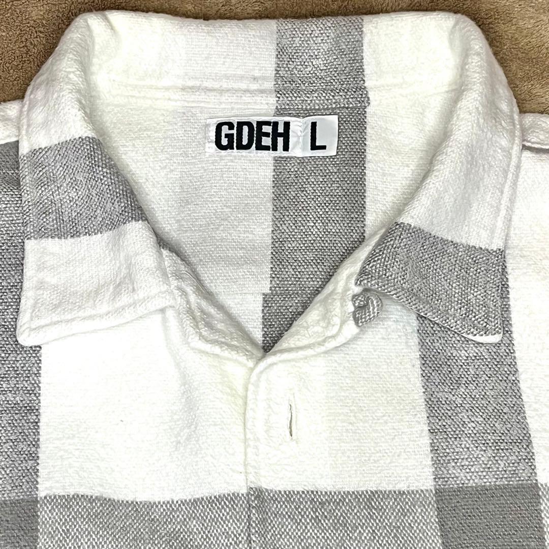 GOODENOUGH グッドイナフ ネルシャツ ホワイトxグレー Lサイズ