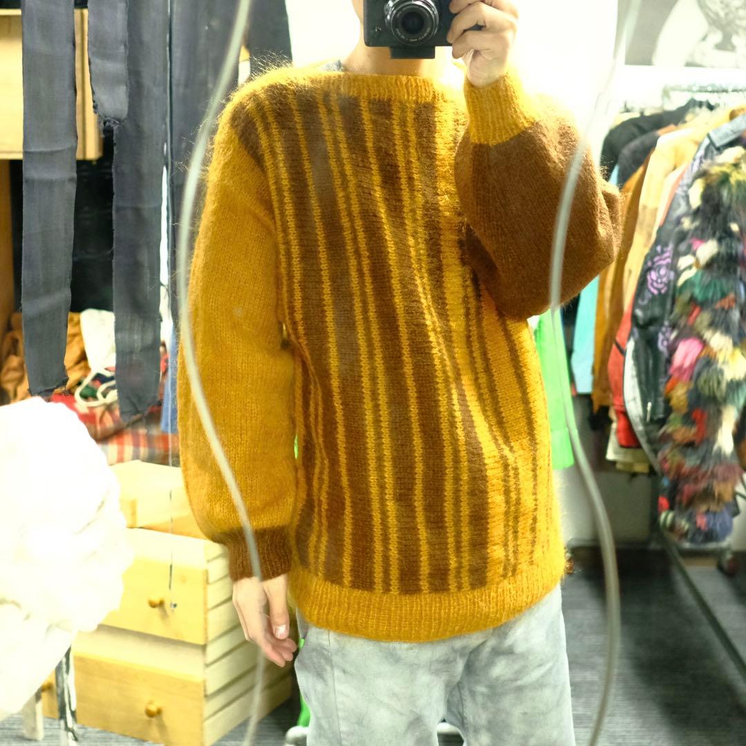 1970s ユーロヴィンテージ　モヘアデザインニットセーター　ボートネック