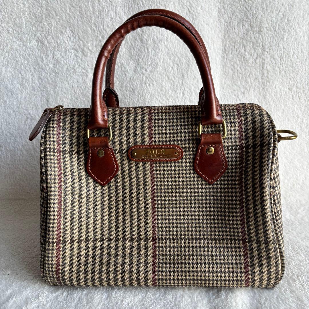 ✨️美品 ポロラルフローレン ミニボストンバッグ グレンチェック PVCレザー