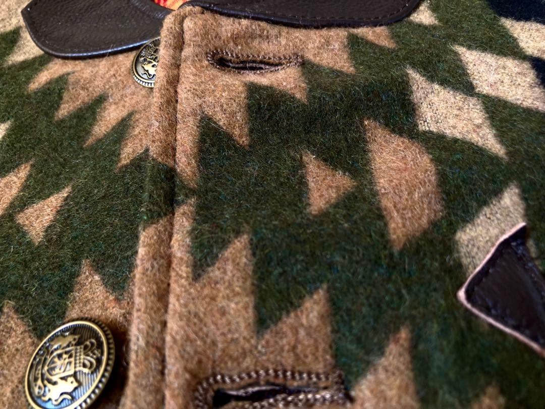 ウエスタン ナバホ柄 本革 ウール レザーベスト 新品 メンズ サイズL ￼