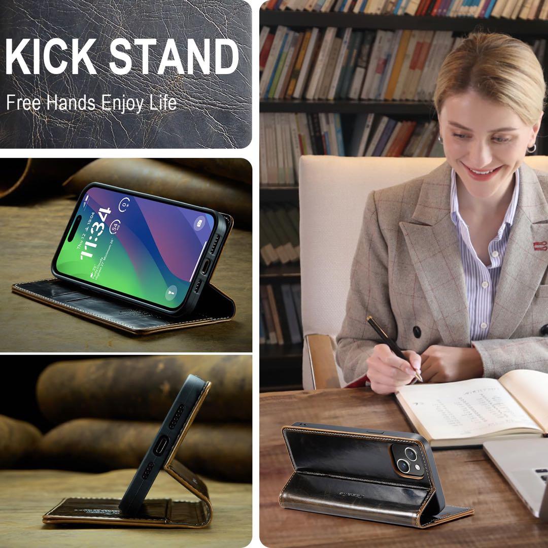 iPhone 15 ケース 手帳型 財布型 カード収納 ダークブラウン