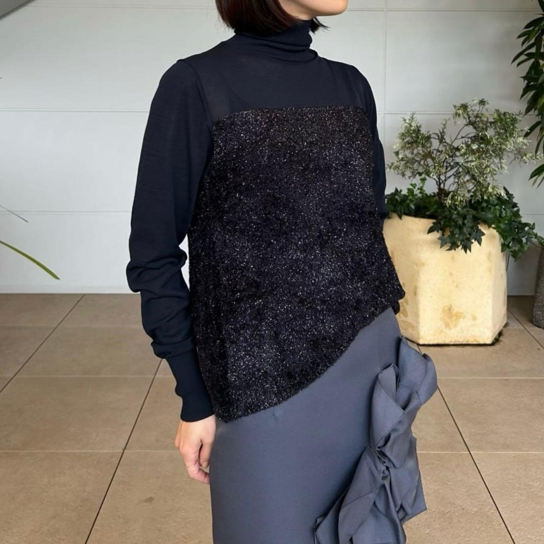 24AW エストネーション シアーハイネックモールコンビ ニット 異素材ニット