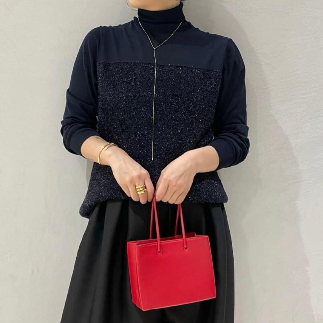 24AW エストネーション シアーハイネックモールコンビ ニット 異素材ニット