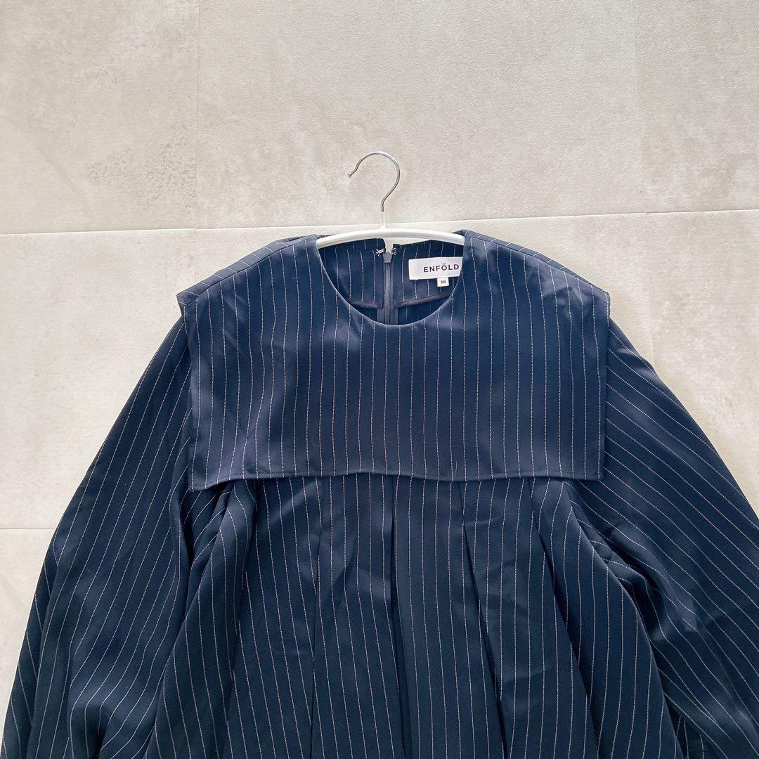 24SS✨美品　エンフォルド PE ピン ストライプ プリーツ シャツ ブラウス