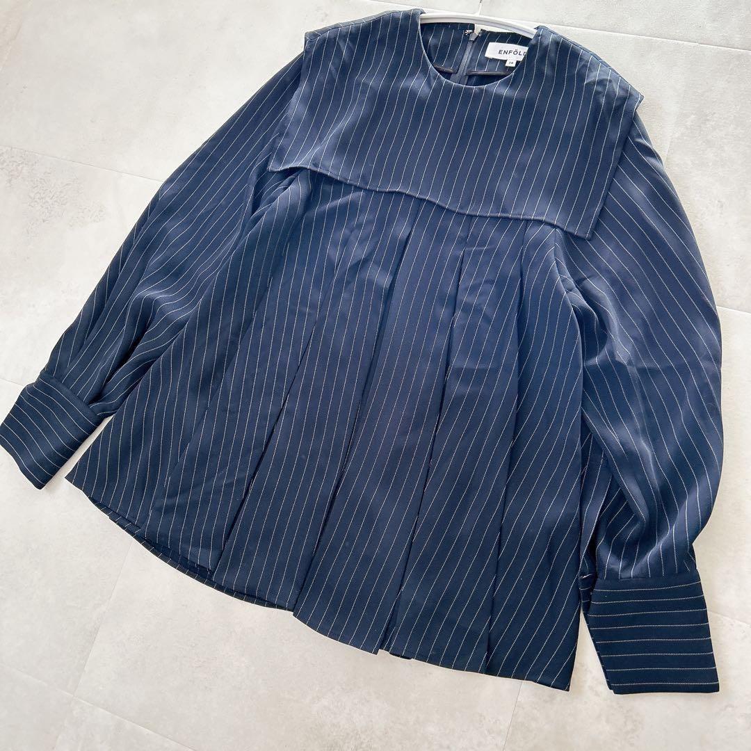 24SS✨美品　エンフォルド PE ピン ストライプ プリーツ シャツ ブラウス