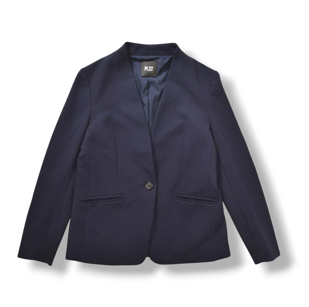 【上質】 【人気】 プラステ ノーカラー パンツスーツ ネイビー ♪