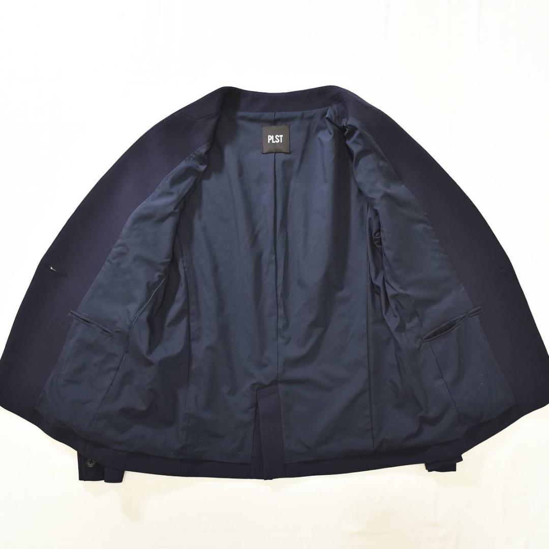 【上質】 【人気】 プラステ ノーカラー パンツスーツ ネイビー ♪