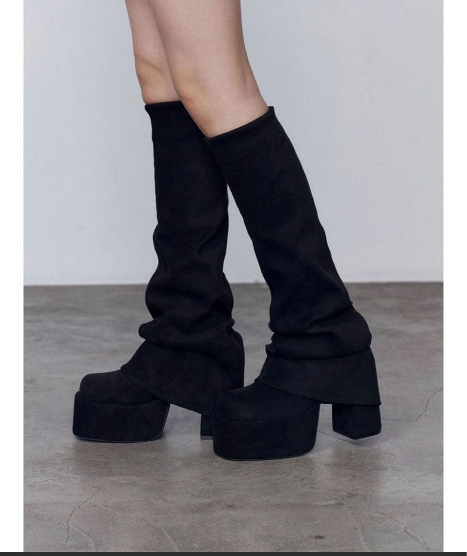 EMODA ルーズフレアカバーフィットブーツ エモダ ロングブーツ ブラック M