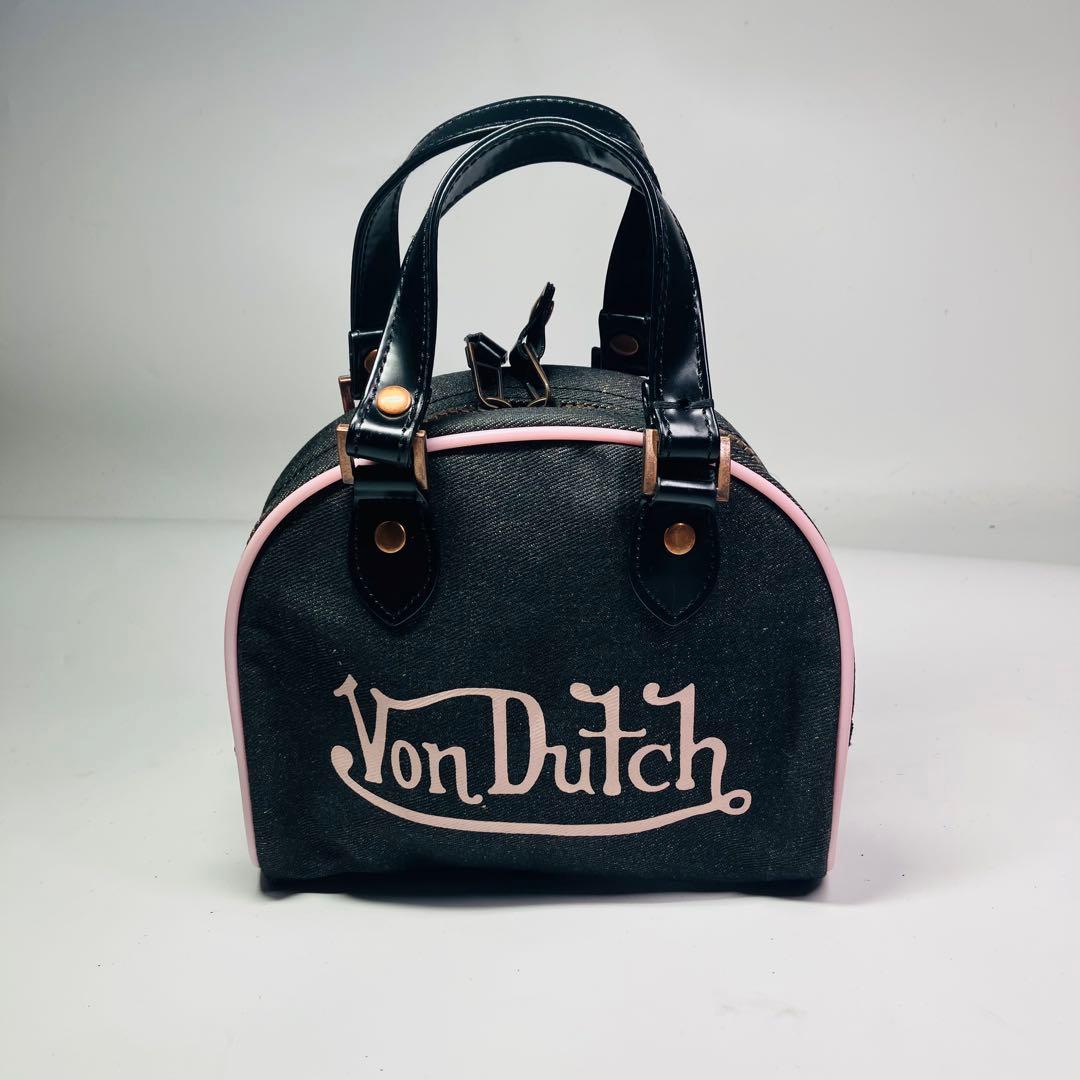 【美品】Von Dutch キャンバス　ミニボストンバッグ ブラック　ピンク