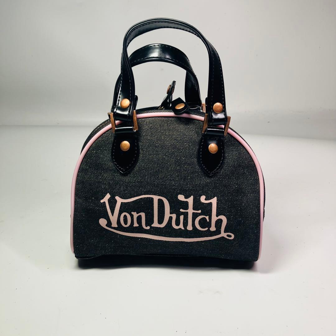 【美品】Von Dutch キャンバス　ミニボストンバッグ ブラック　ピンク