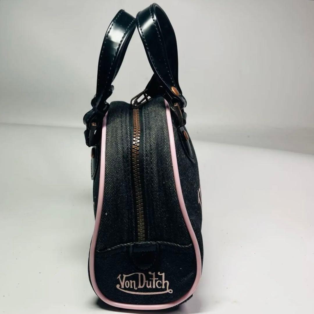 【美品】Von Dutch キャンバス　ミニボストンバッグ ブラック　ピンク