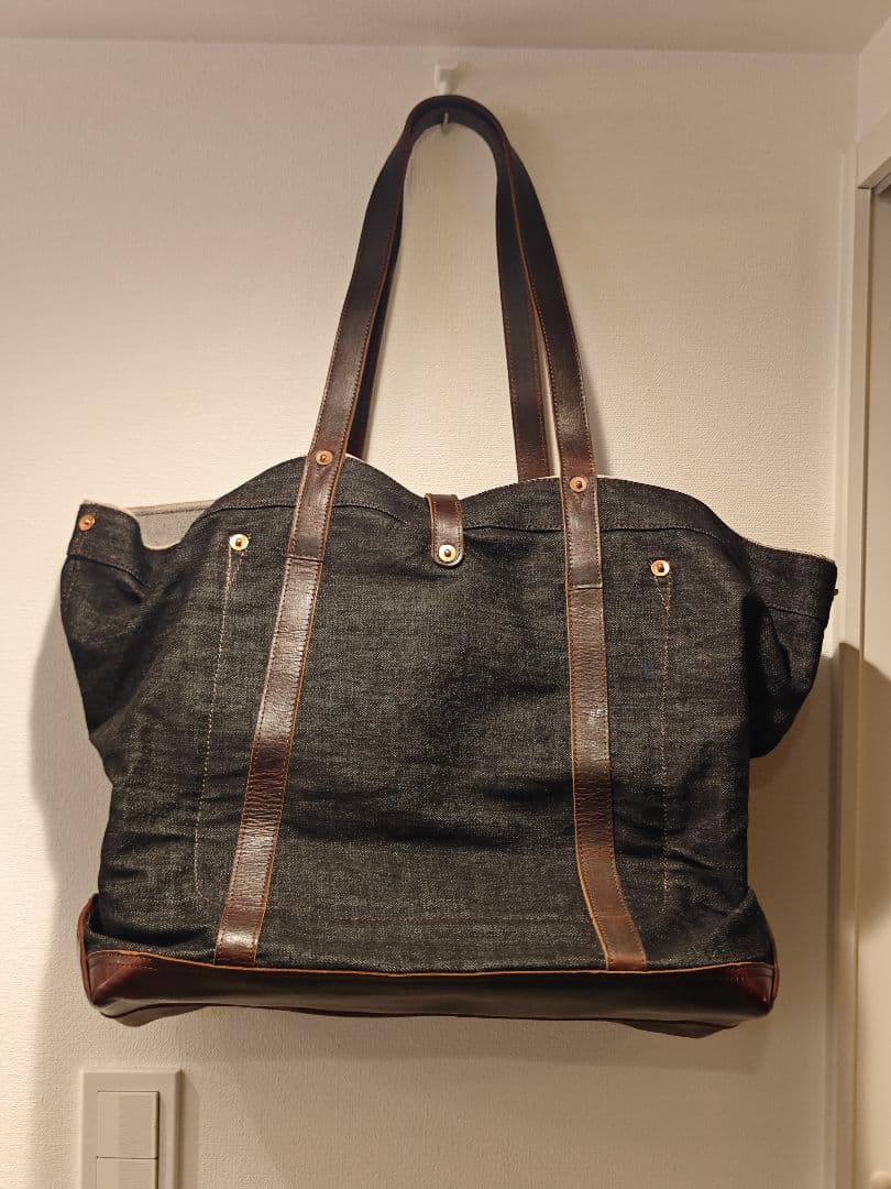 RRL ダブルアールエル　レザートリム デニム トート ダークブラウン