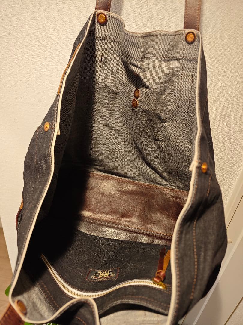 RRL ダブルアールエル　レザートリム デニム トート ダークブラウン