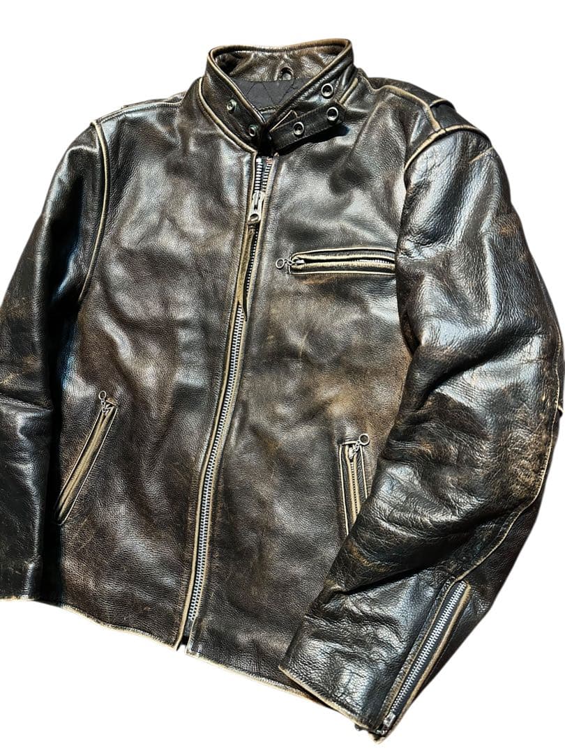希少！ビンテージ加工！R.B.C 本革シングルライダースジャケット size L