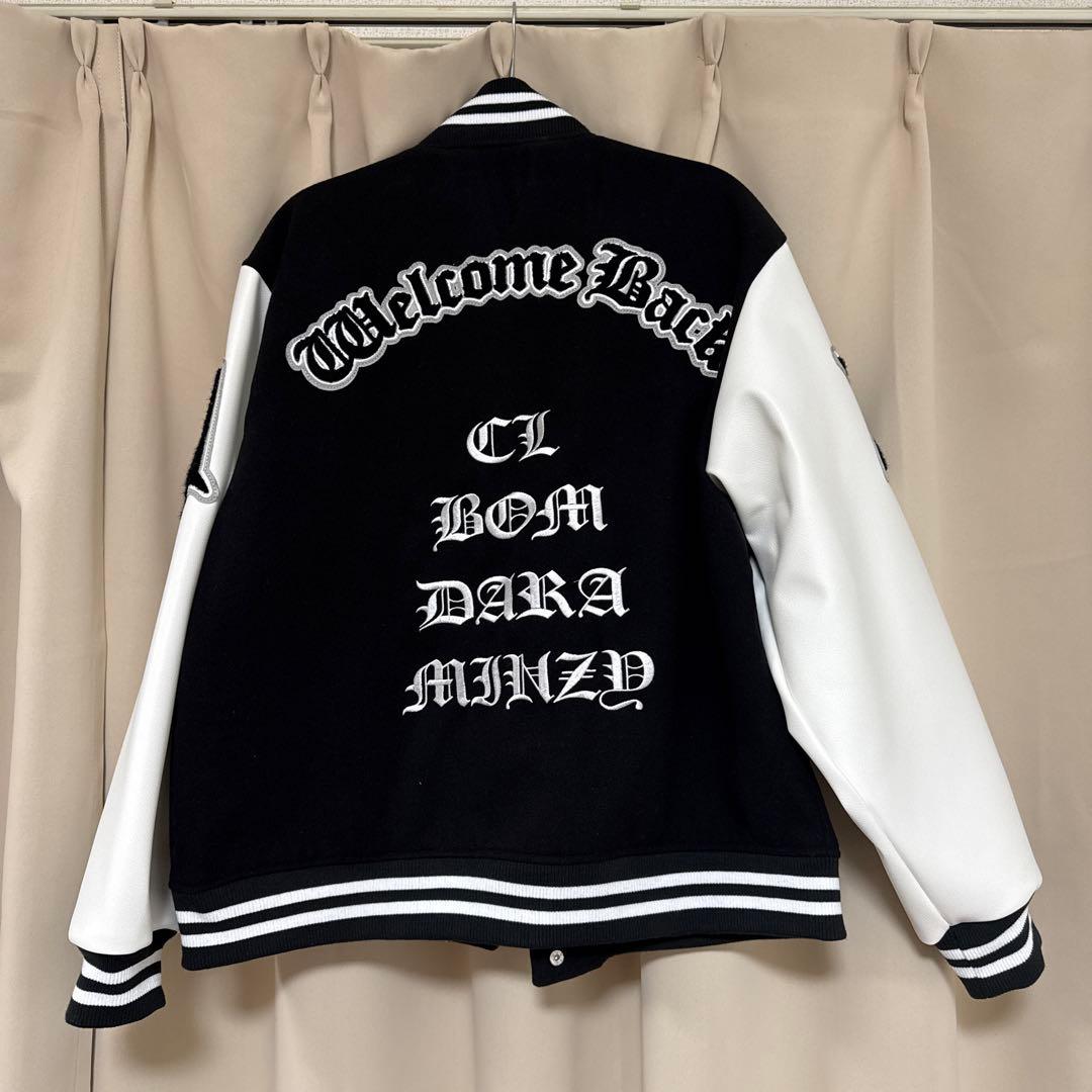 2NE1刺繍ロゴ入りスタジャン ブラック/ホワイト