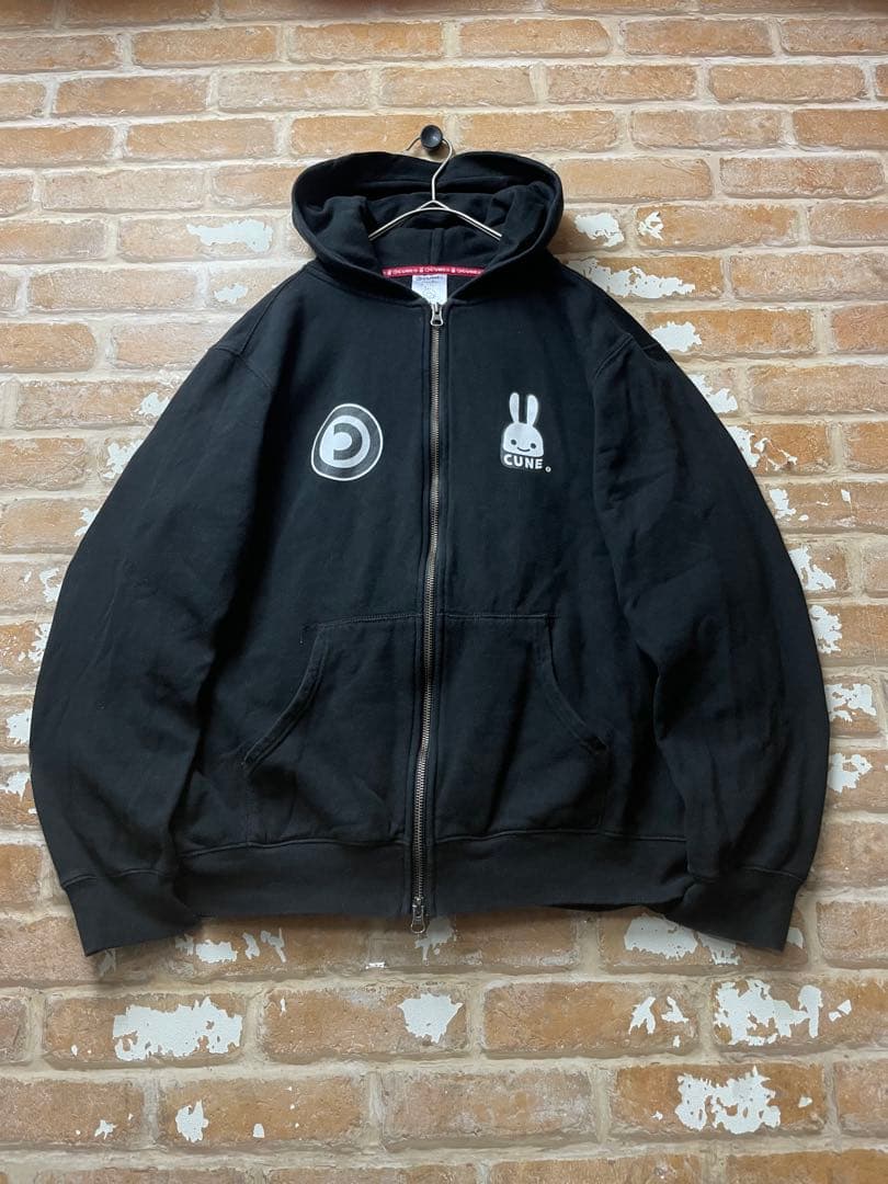 CUNE キューン　パーカー　ジップパーカー　黒　ダブルジップ　y2k XL