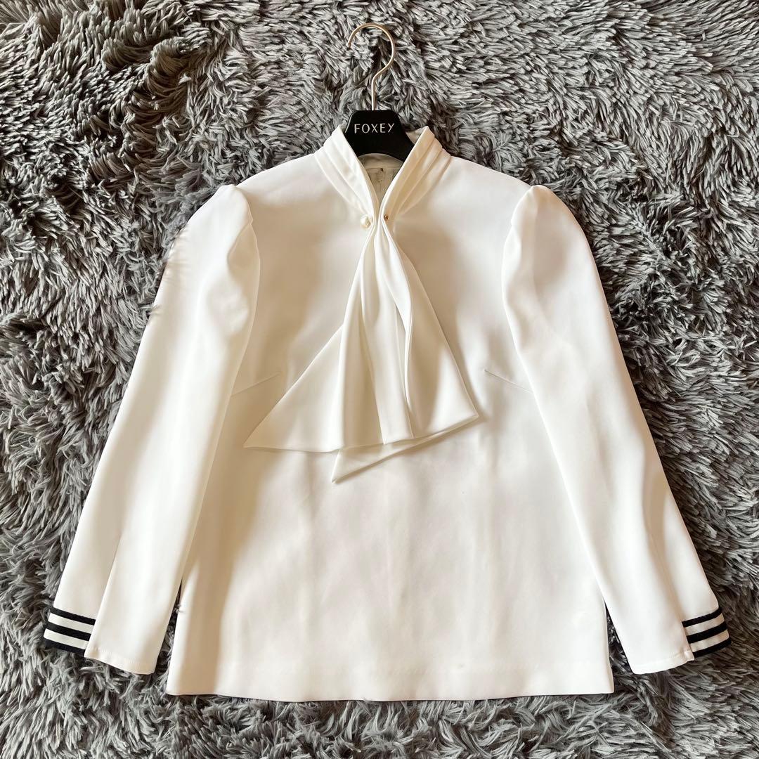 極美品✨ ボーダーズアットバルコニー ボウタイブラウス パール 定価3.7万円