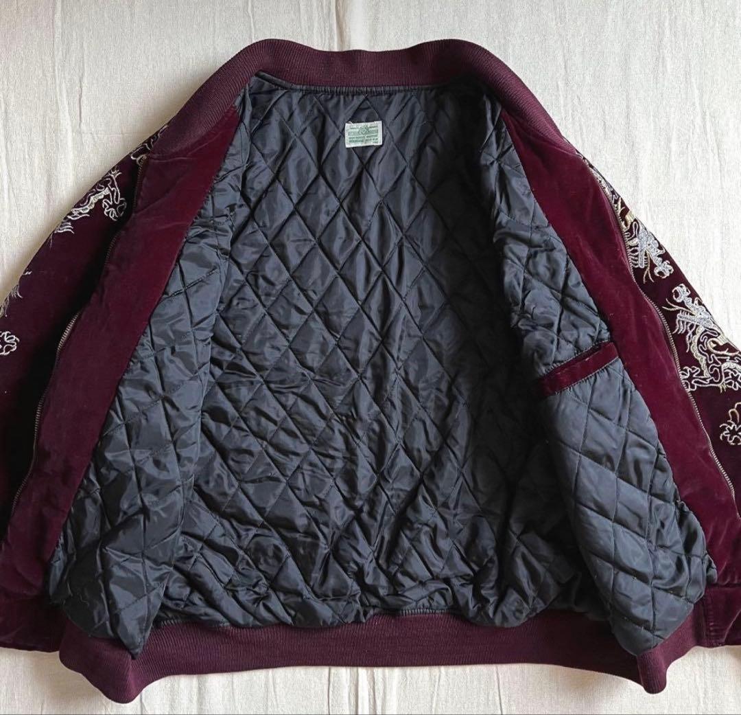 〜90s　豪華装飾全面刺繍　肉厚ベロアスカジャン　鷲　龍　和柄　横須賀スーベニア