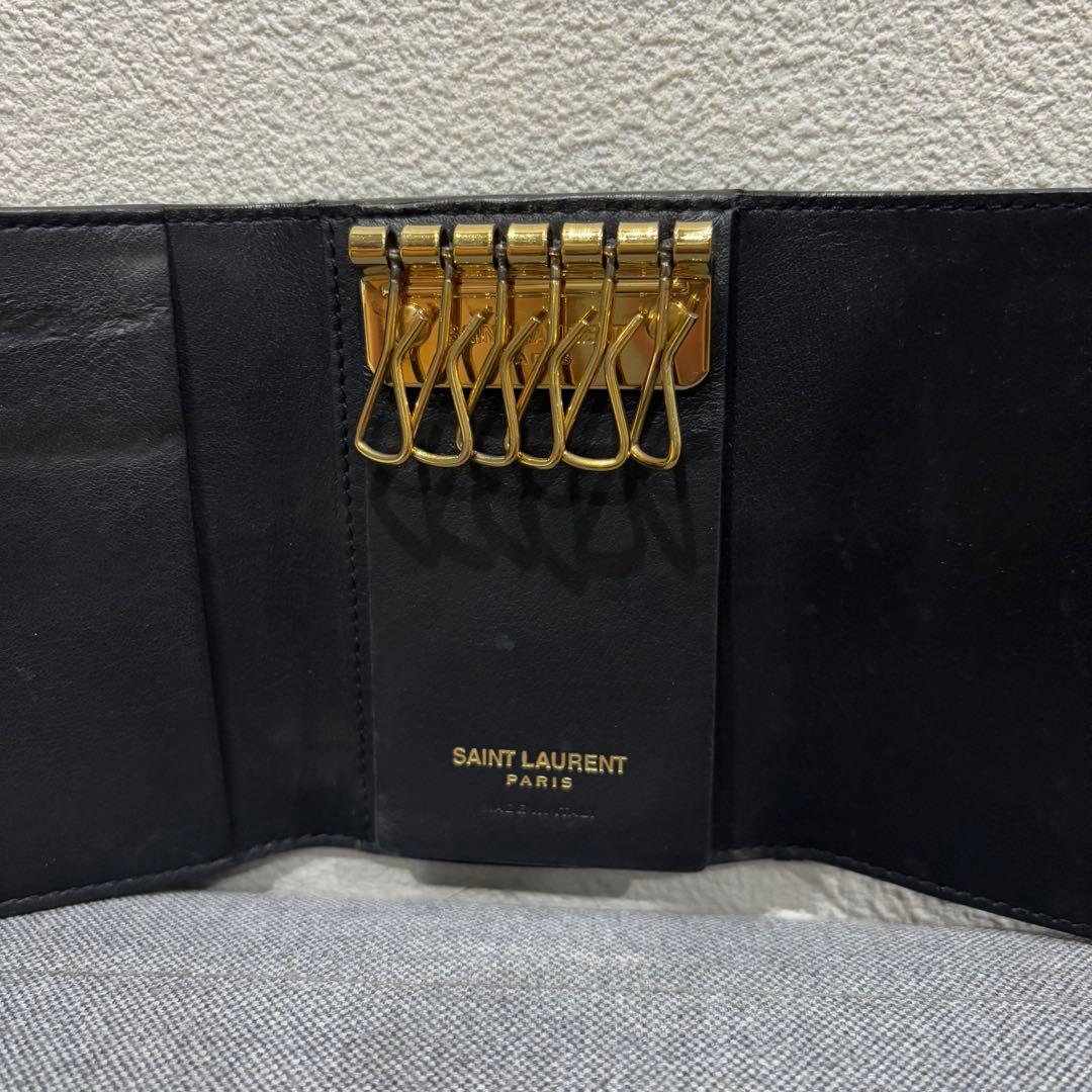 サンローラン　6連キーケース　YSLロゴ　カサンドラ　レザー　ブラック