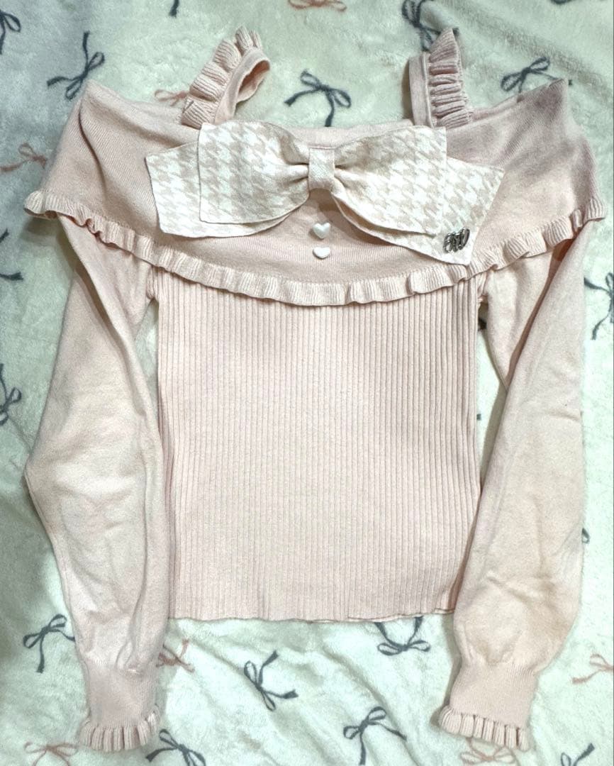 ハニーミュウ HONEY MEW　ビッグリボンオフショルニット　トップス　ピンク