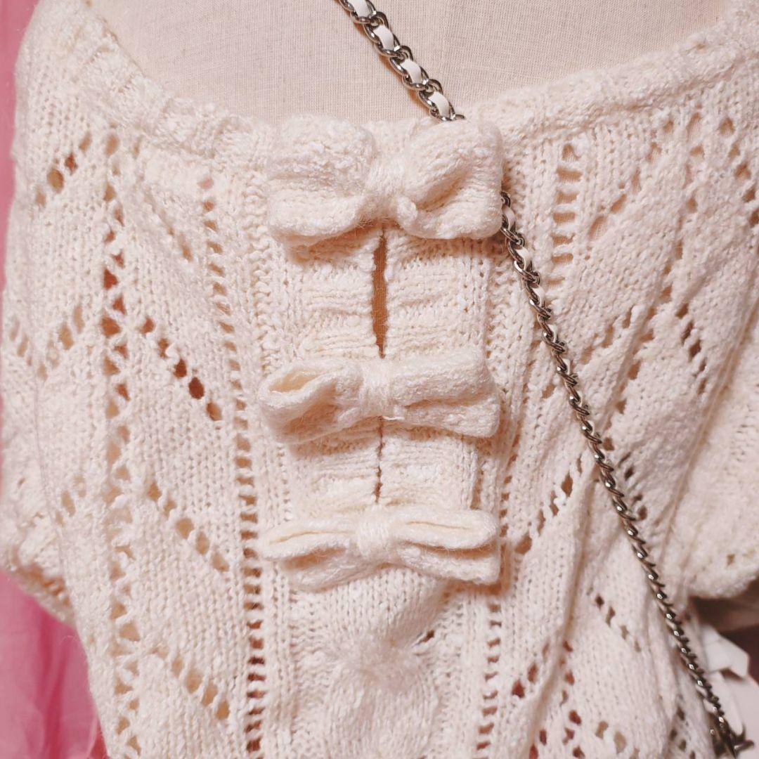 リズリサ アイボリー ニット オフショルダー バックリボン 姫ギャル y2k