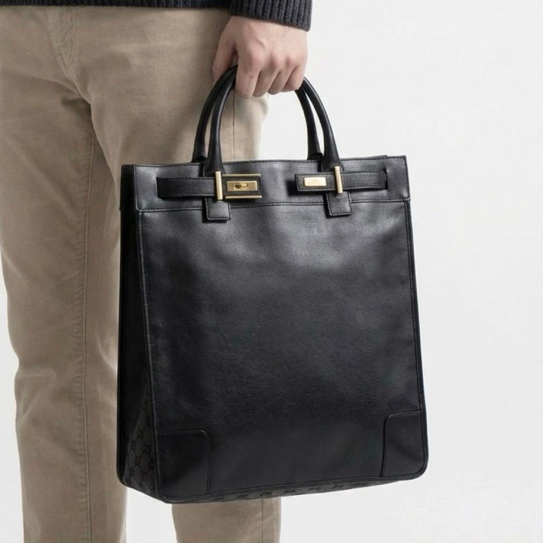 超美品　GUCCI グッチ　レザー　トートバッグ　バッグ　ビジネス　黒　袋付