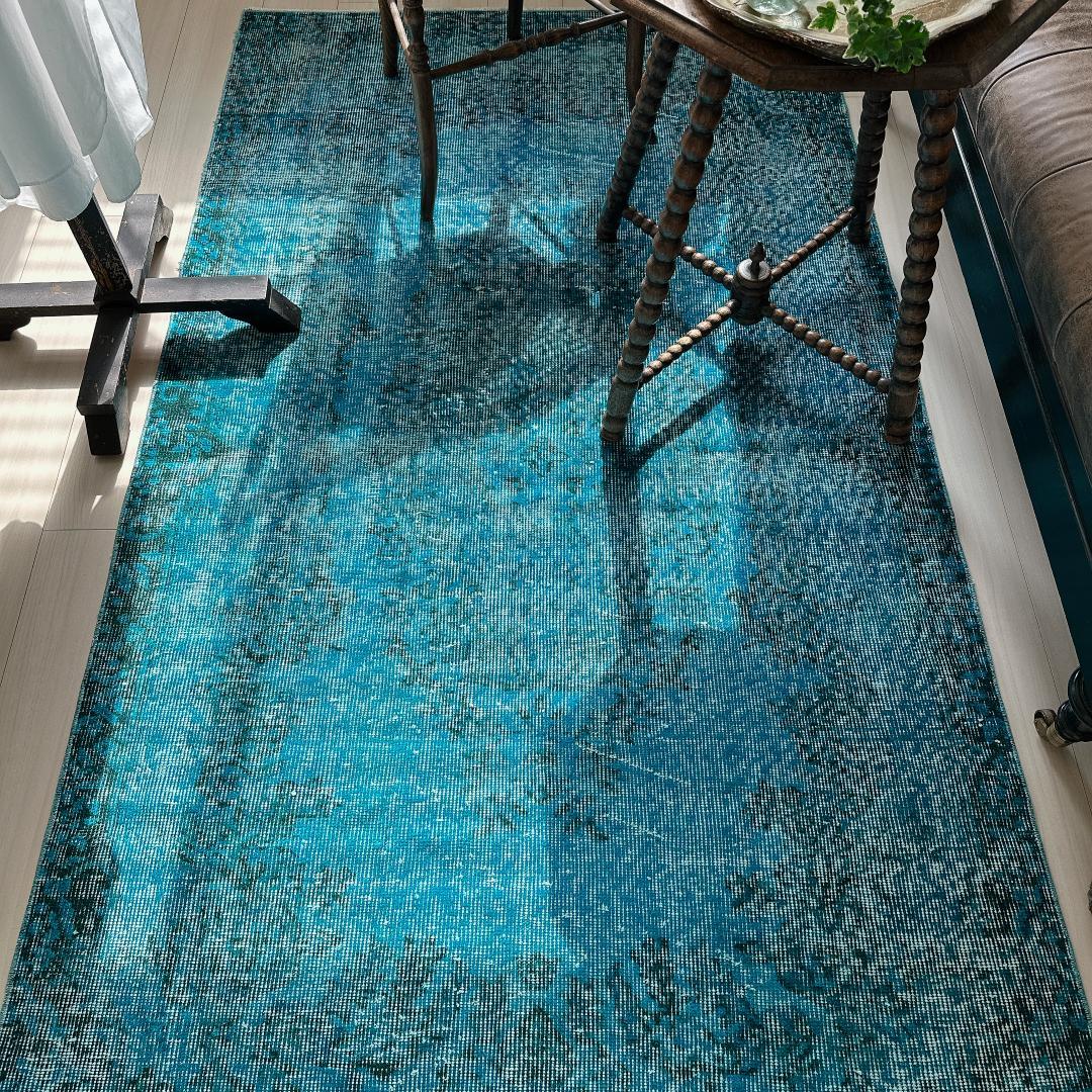 トルコ ヴィンテージラグ A56 ターコイズブルー コバルトブルー オーバーダイ