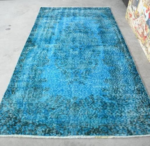 トルコ ヴィンテージラグ A56 ターコイズブルー コバルトブルー オーバーダイ