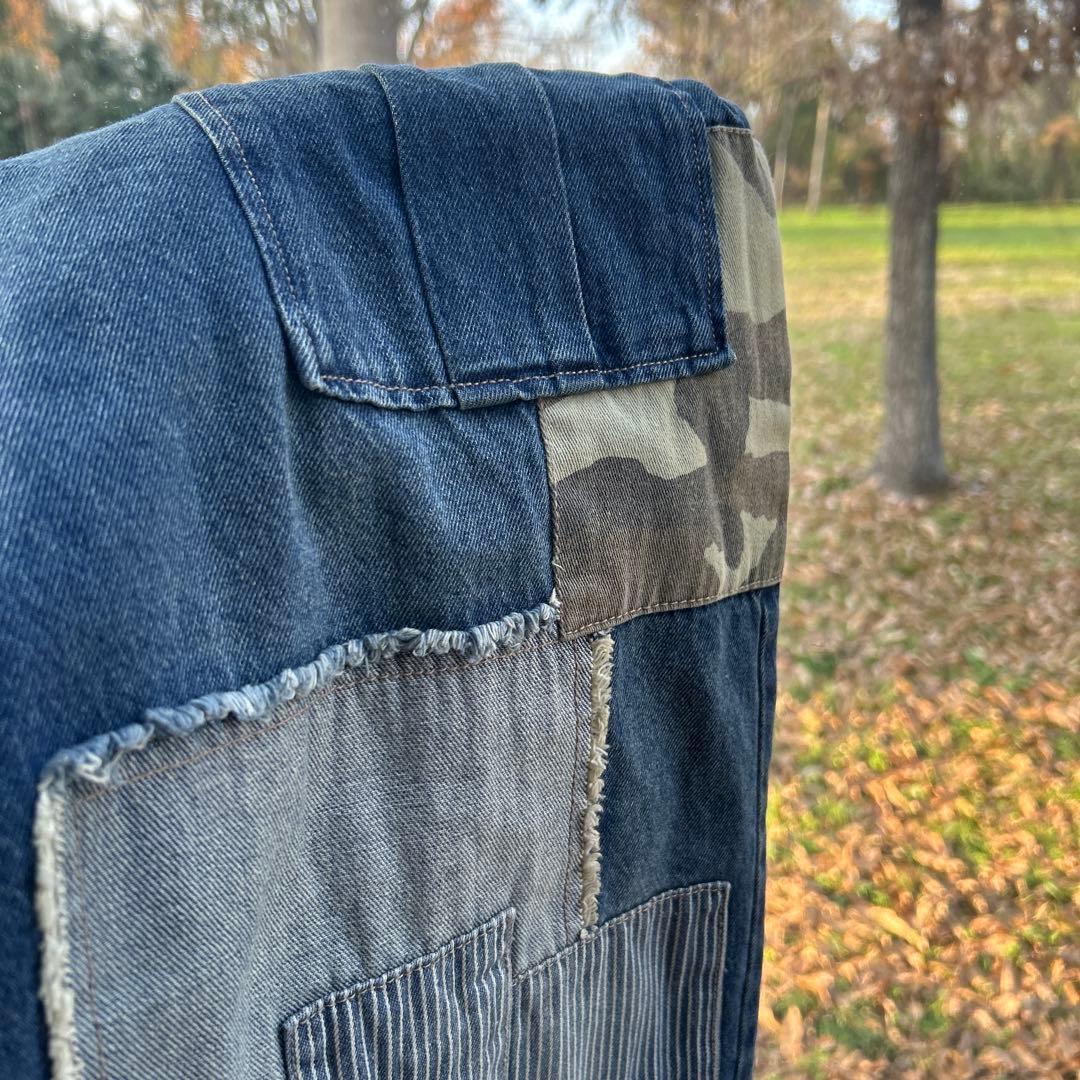 りーサン デニム×迷彩柄 パッチワークパンツ