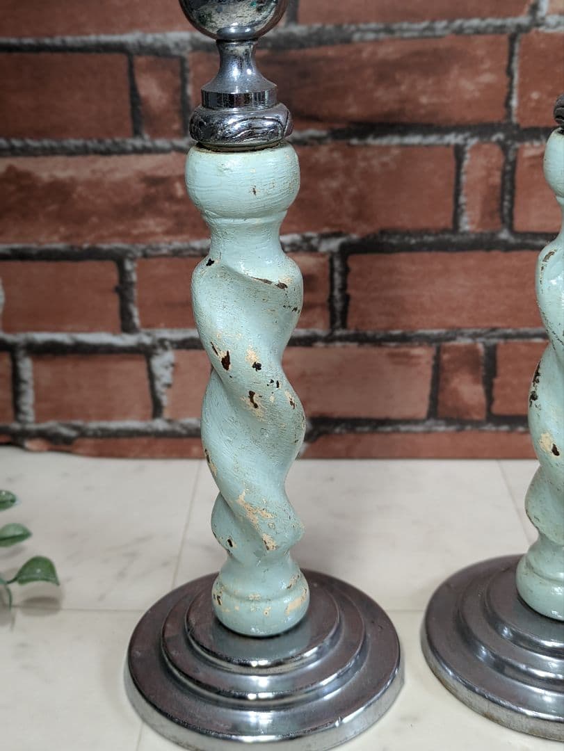 イギリス アンティーク 木製 キャンドルスタンド ペア