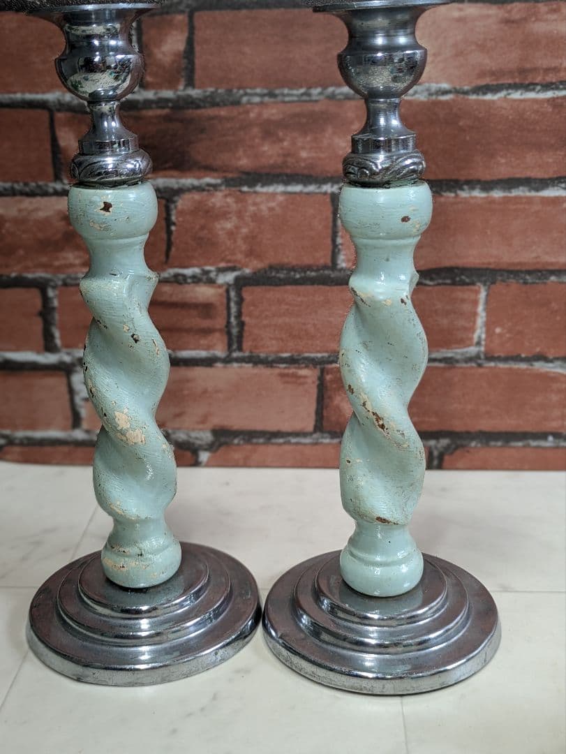 イギリス アンティーク 木製 キャンドルスタンド ペア