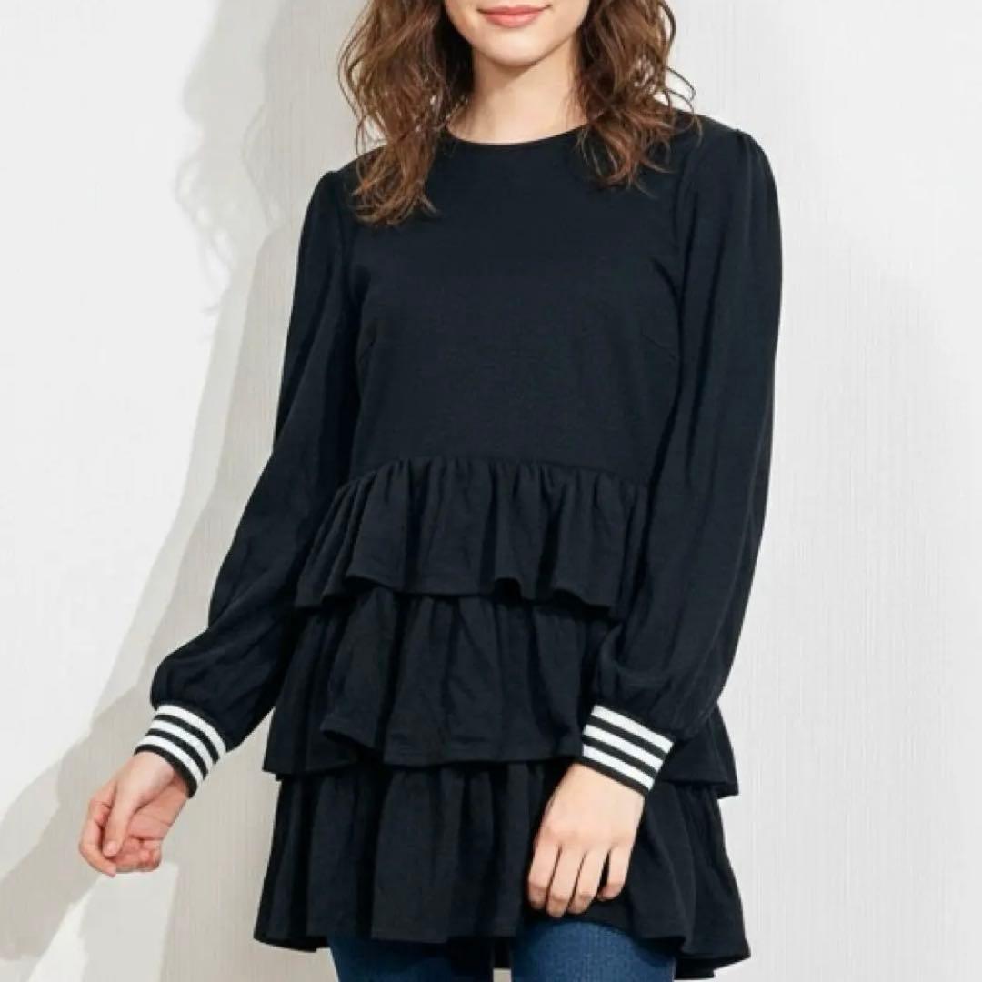 ボーダーズアットバルコニー ティアード ウール ブラウス チュニック ブラック