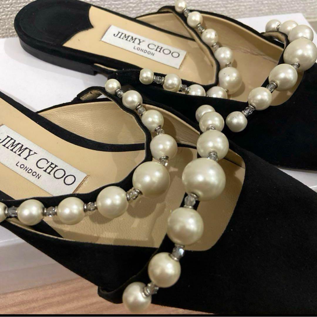 チ*コ様 美品 JIMMY CHOO パール装飾ミュール ブラック23cm
