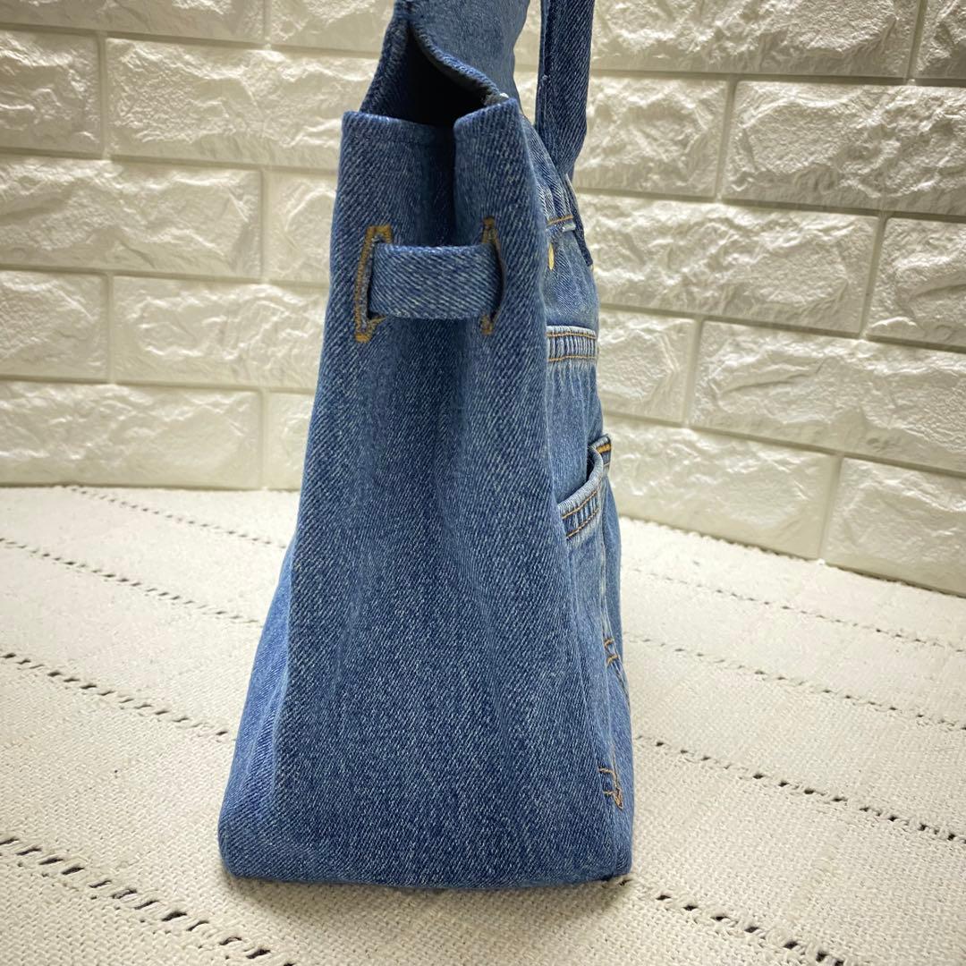 デニムリメイク フラップ付きトートバッグ　【Mサイズ】ミディアムブルー