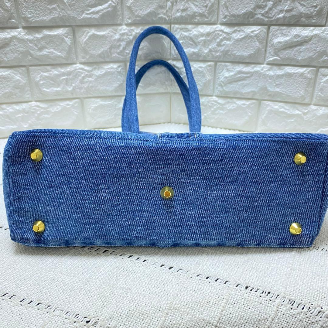 デニムリメイク フラップ付きトートバッグ　【Mサイズ】ミディアムブルー