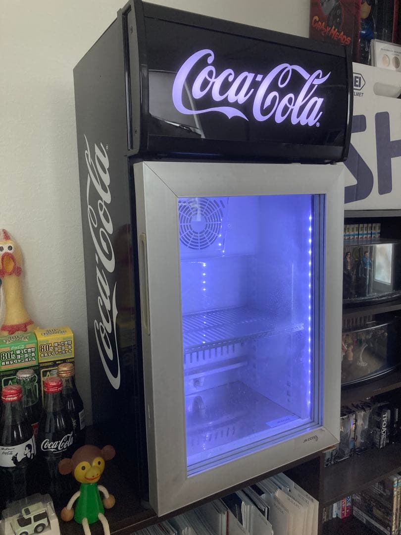ジャンク品　Coca-Cola 冷蔵庫 青色LED照明付き
