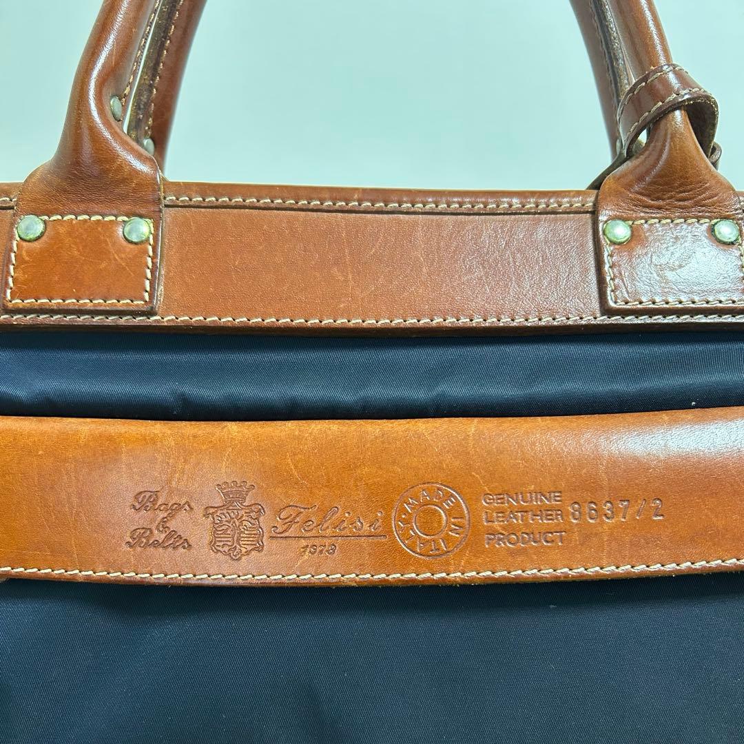 【美品】Felisi フェリージ8637/2 バッグ　ネイビー&ライトブラウン