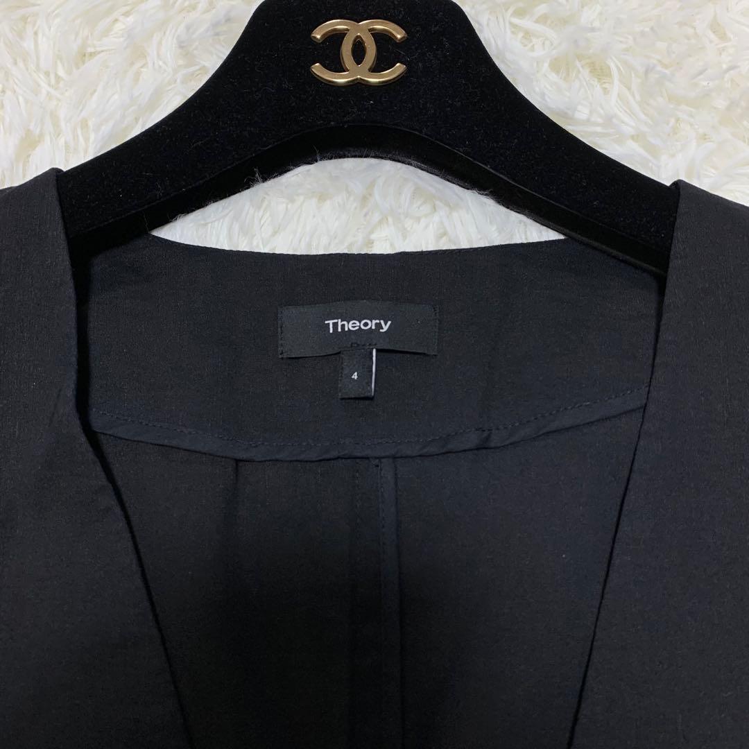 【美品】セオリー スーツ セットアップ ノーカラー リネン L ブラック