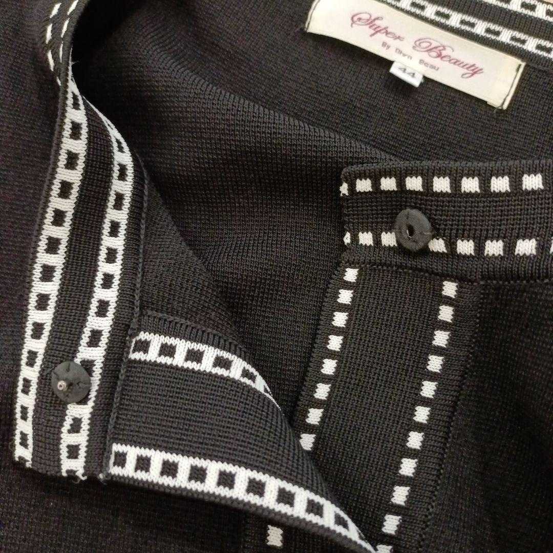 スーパービューティー　ステッチ　お花ビジューカーディガン　大きいサイズ　44　黒