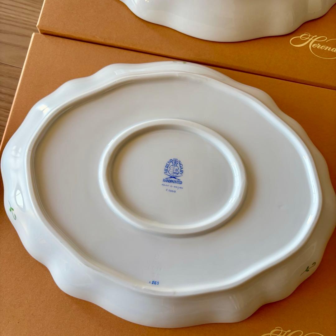 ヘレンド アポニー グリーン オーバルプレート 2枚(大皿 楕円形 ）