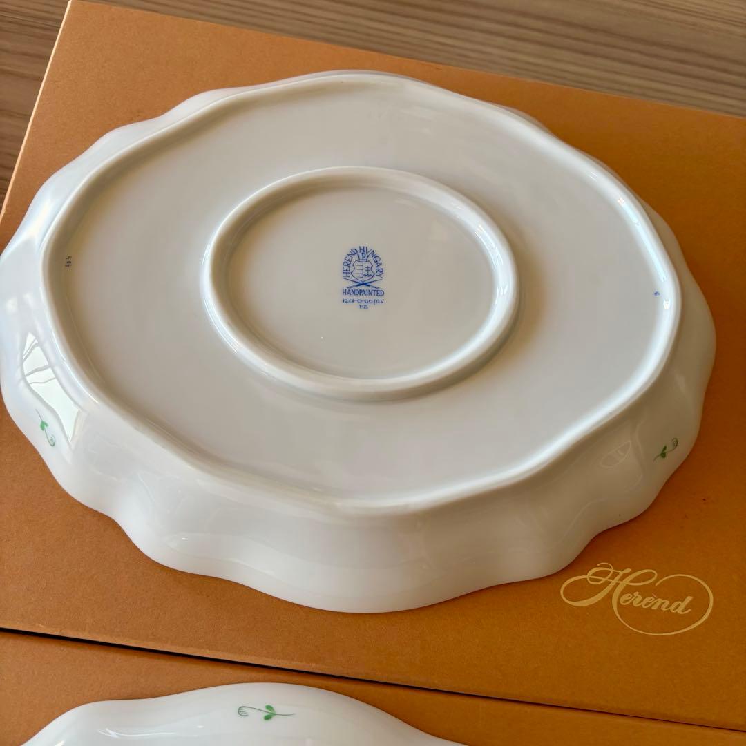 ヘレンド アポニー グリーン オーバルプレート 2枚(大皿 楕円形 ）