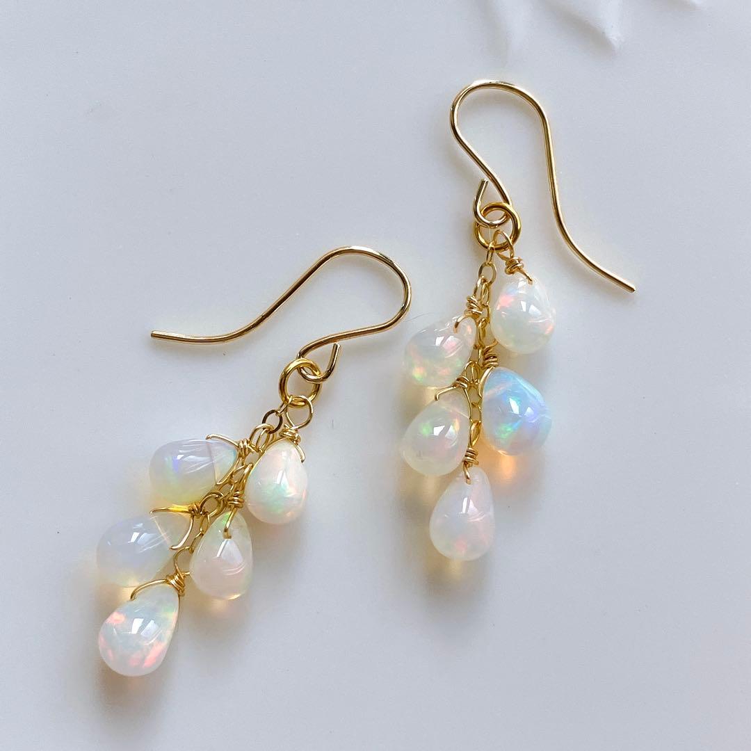 桃色の雲◆高品質✧ブラックオパールピアス✧14kgf