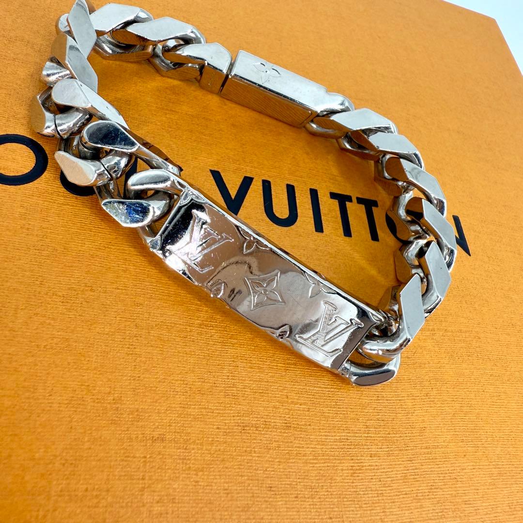 美品 ルイヴィトン モノグラム チェーン ブレスレット シルバー メタル 喜平