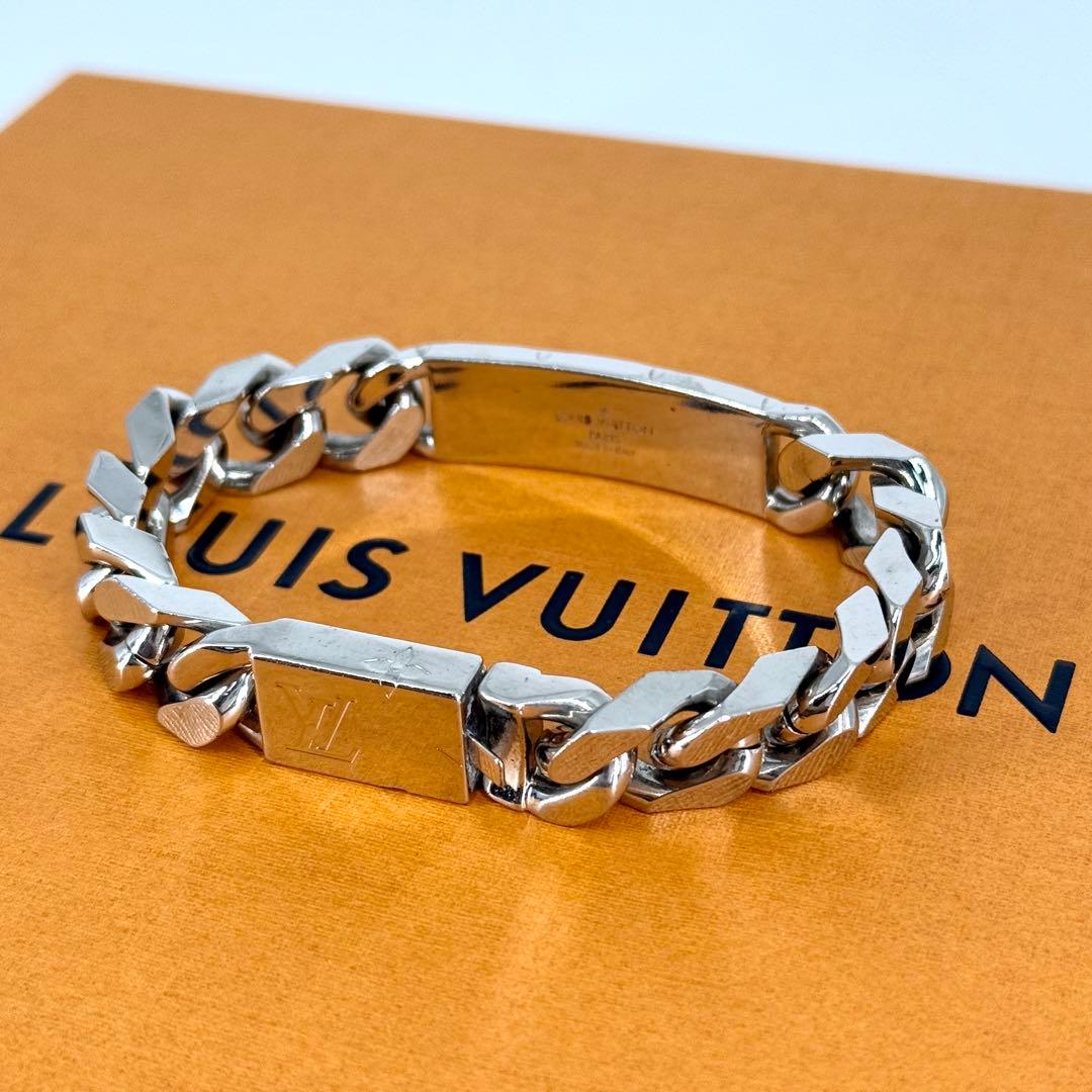 美品 ルイヴィトン モノグラム チェーン ブレスレット シルバー メタル 喜平