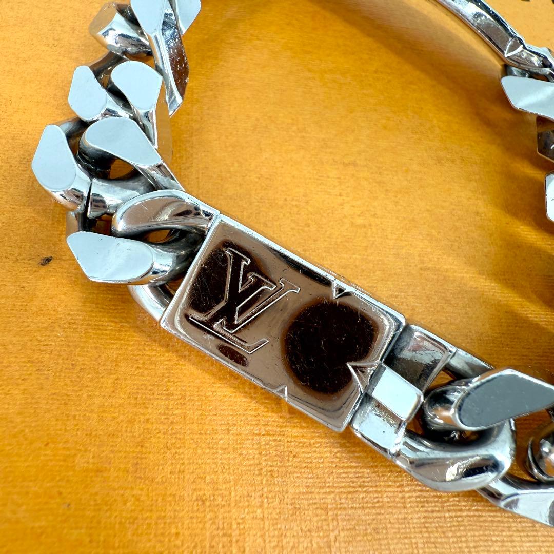美品 ルイヴィトン モノグラム チェーン ブレスレット シルバー メタル 喜平