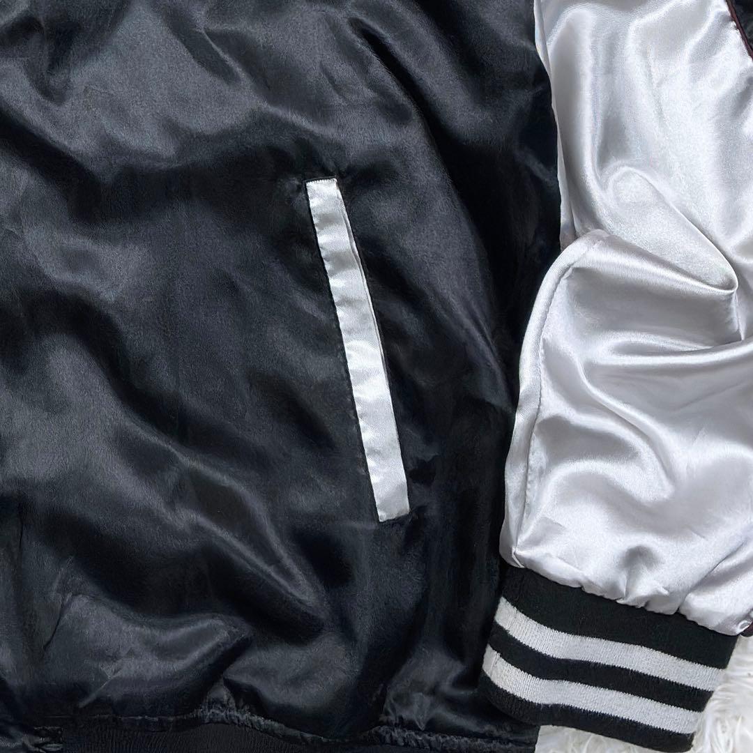 美品　希少サイズ　鏡花水月　トラ　スカル　スカジャン　4L　黒×銀　大きいサイズ