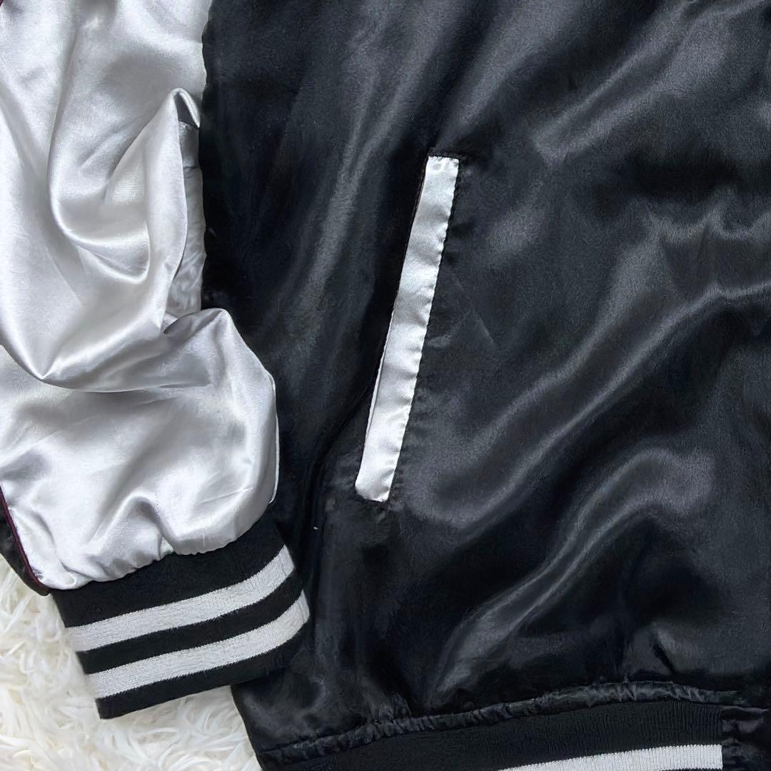 美品　希少サイズ　鏡花水月　トラ　スカル　スカジャン　4L　黒×銀　大きいサイズ