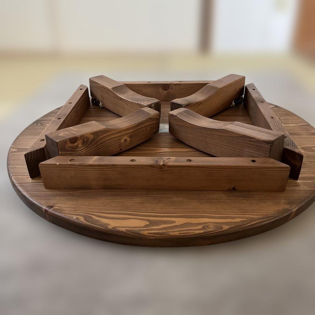 高級折りたたみ式 丸座卓天然木国産松無垢材パイン材 円卓90cm オイル塗装