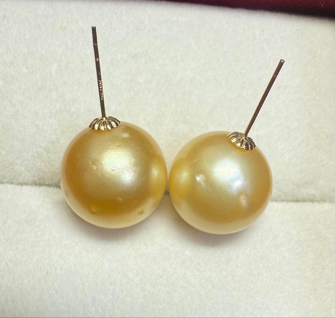 A6827南洋真珠天然本真珠ピアス イヤリング18k海水真珠ゴールドパール大粒