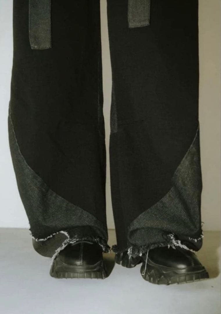 Knuth Marf ツーバックルパッチワークデニム ブラック ユニセックス